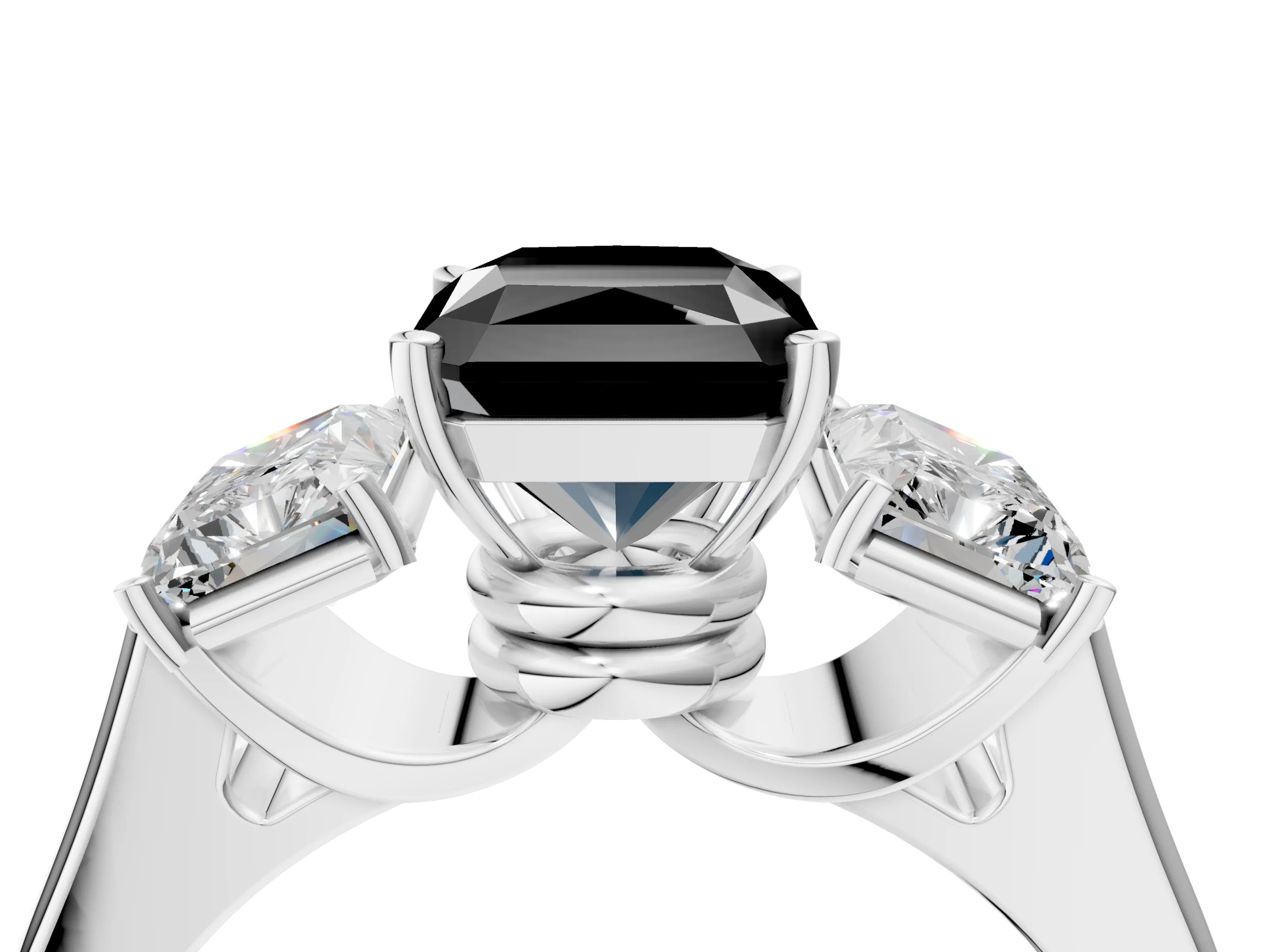 White gold Three-Stone Fancy Black Radiant Cut Brilliant Diamond Trellis Ring with Comfort Fit Band_16