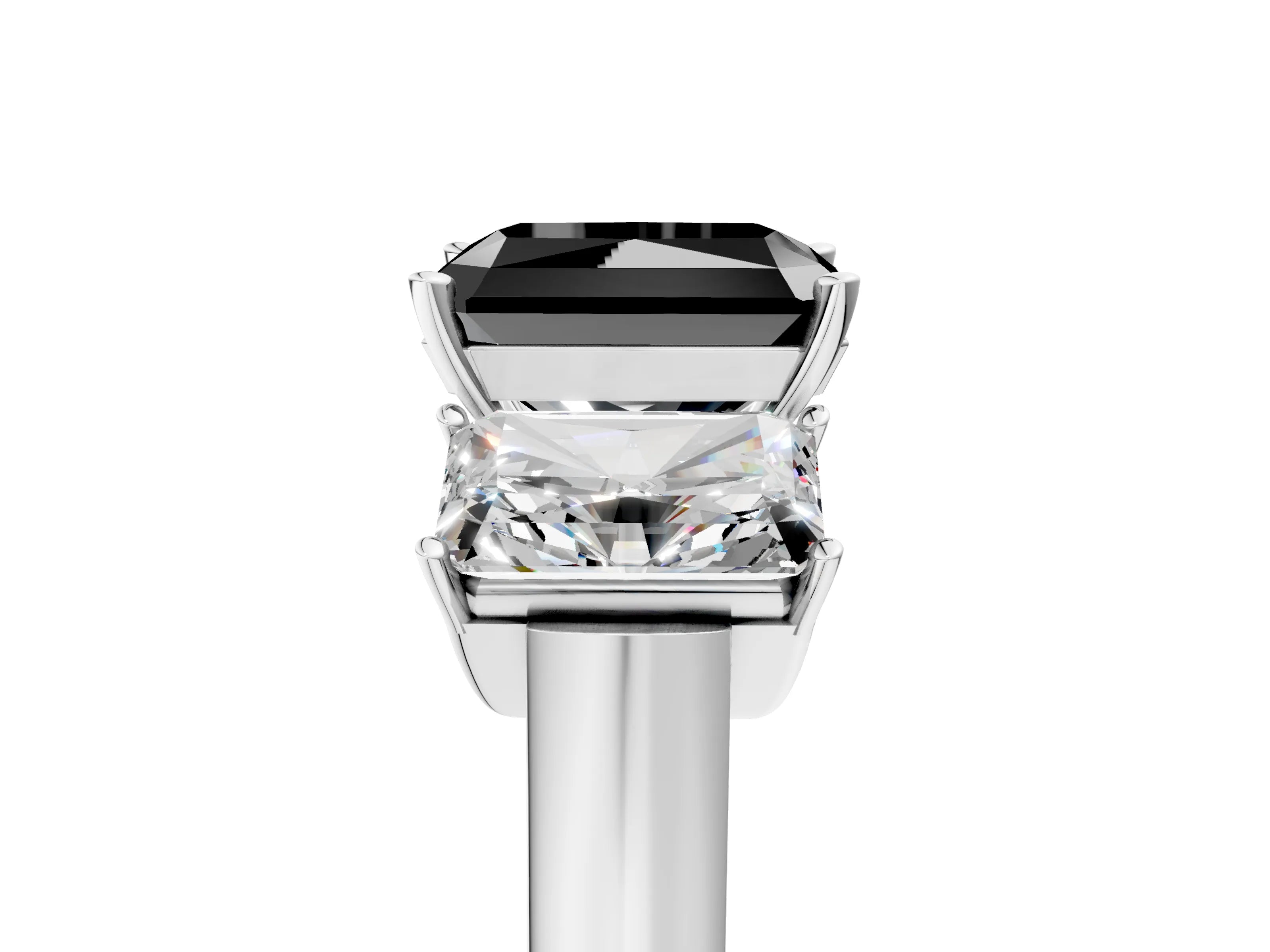 White gold Three-Stone Fancy Black Radiant Cut Brilliant Diamond Trellis Ring with Comfort Fit Band_17