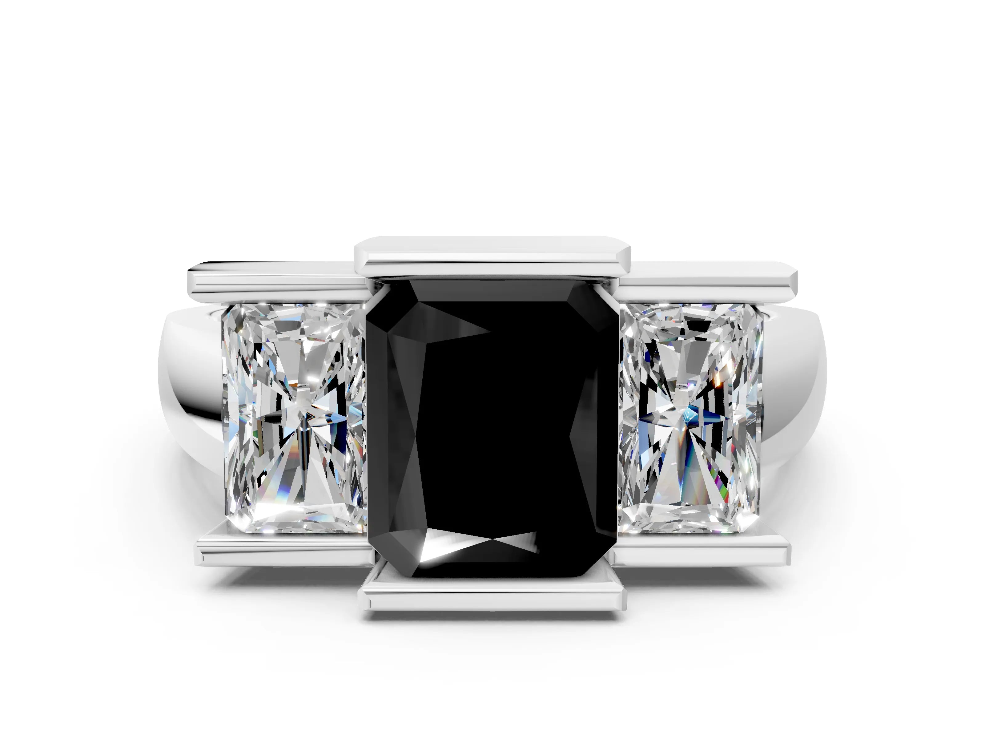White gold Three Stone Fancy Black Radiant Cut Cut Channel Set Diamond Ring_24