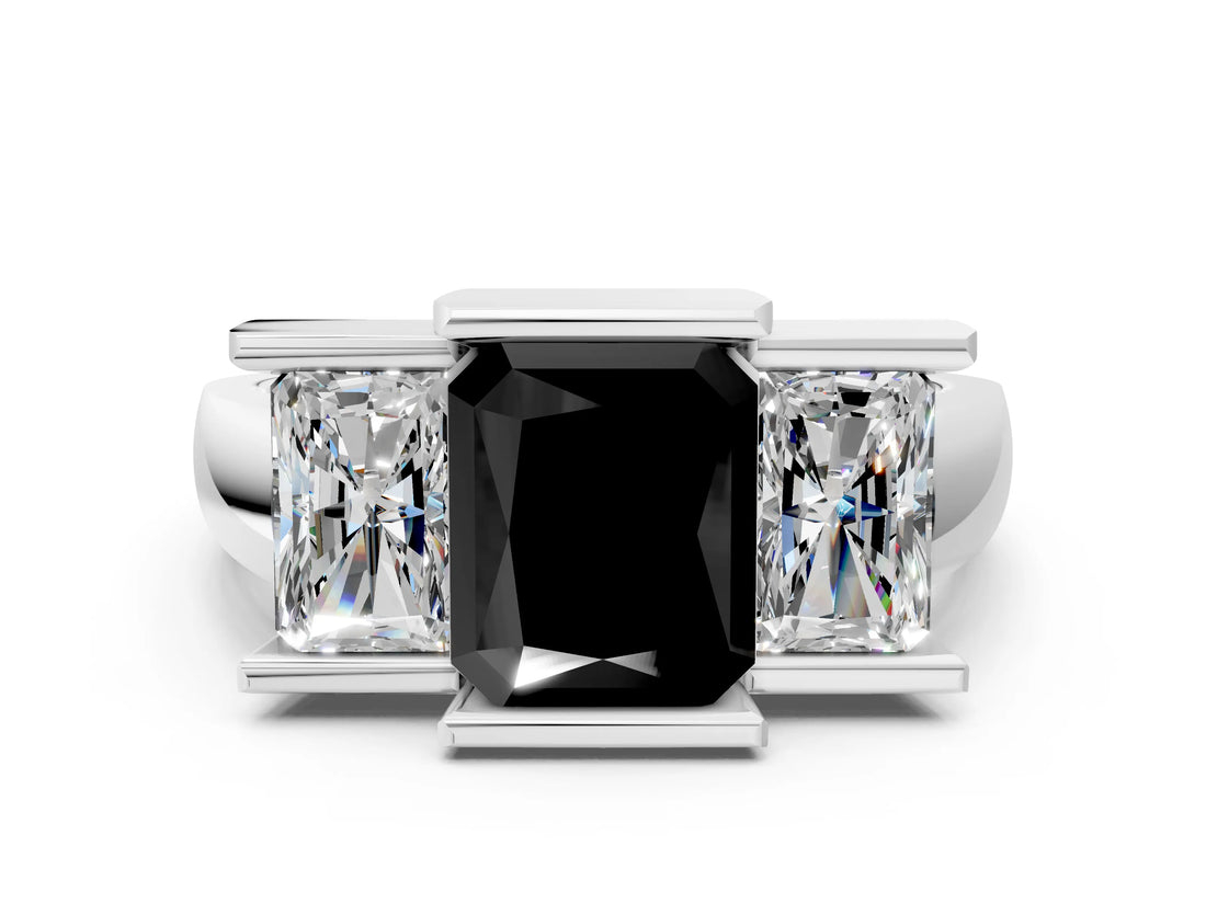 White gold Three Stone Fancy Black Radiant Cut Cut Channel Set Diamond Ring_24