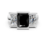 White gold Three Stone Fancy Black Radiant Cut Cut Channel Set Diamond Ring_24