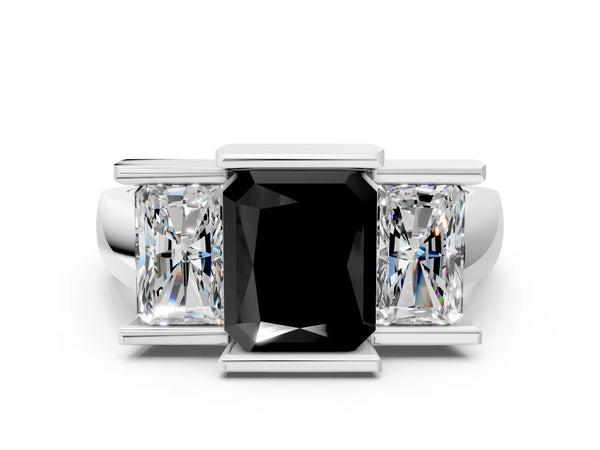 Sterling Silver Radiant Cut Channel Set Three Stone Engagement Ring Setting for Black Center