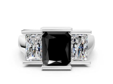 White gold Three Stone Fancy Black Radiant Cut Cut Channel Set Diamond Ring_24