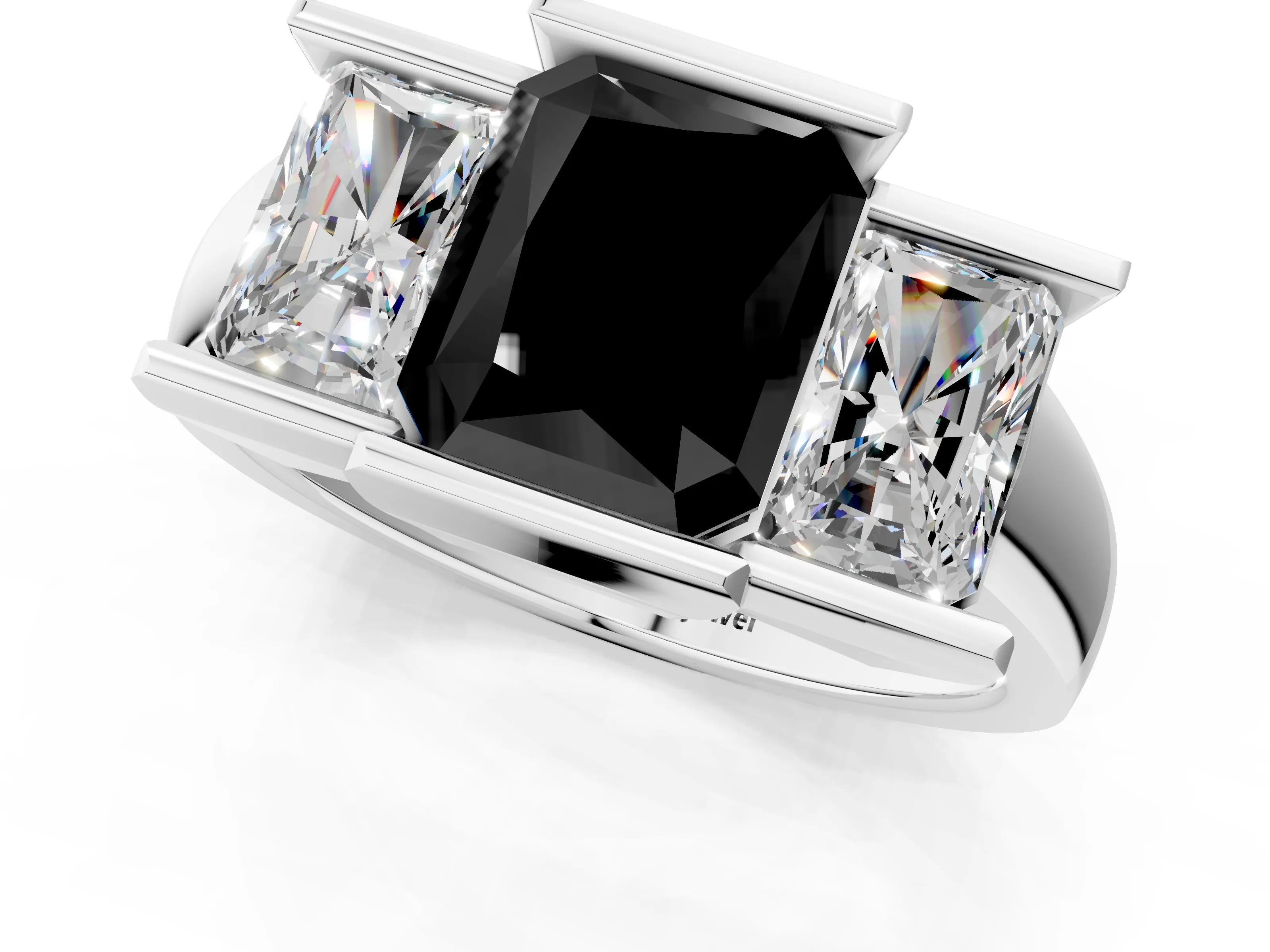 White gold Three Stone Fancy Black Radiant Cut Cut Channel Set Diamond Ring_25