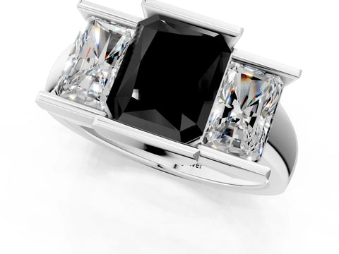 White gold Three Stone Fancy Black Radiant Cut Cut Channel Set Diamond Ring_25
