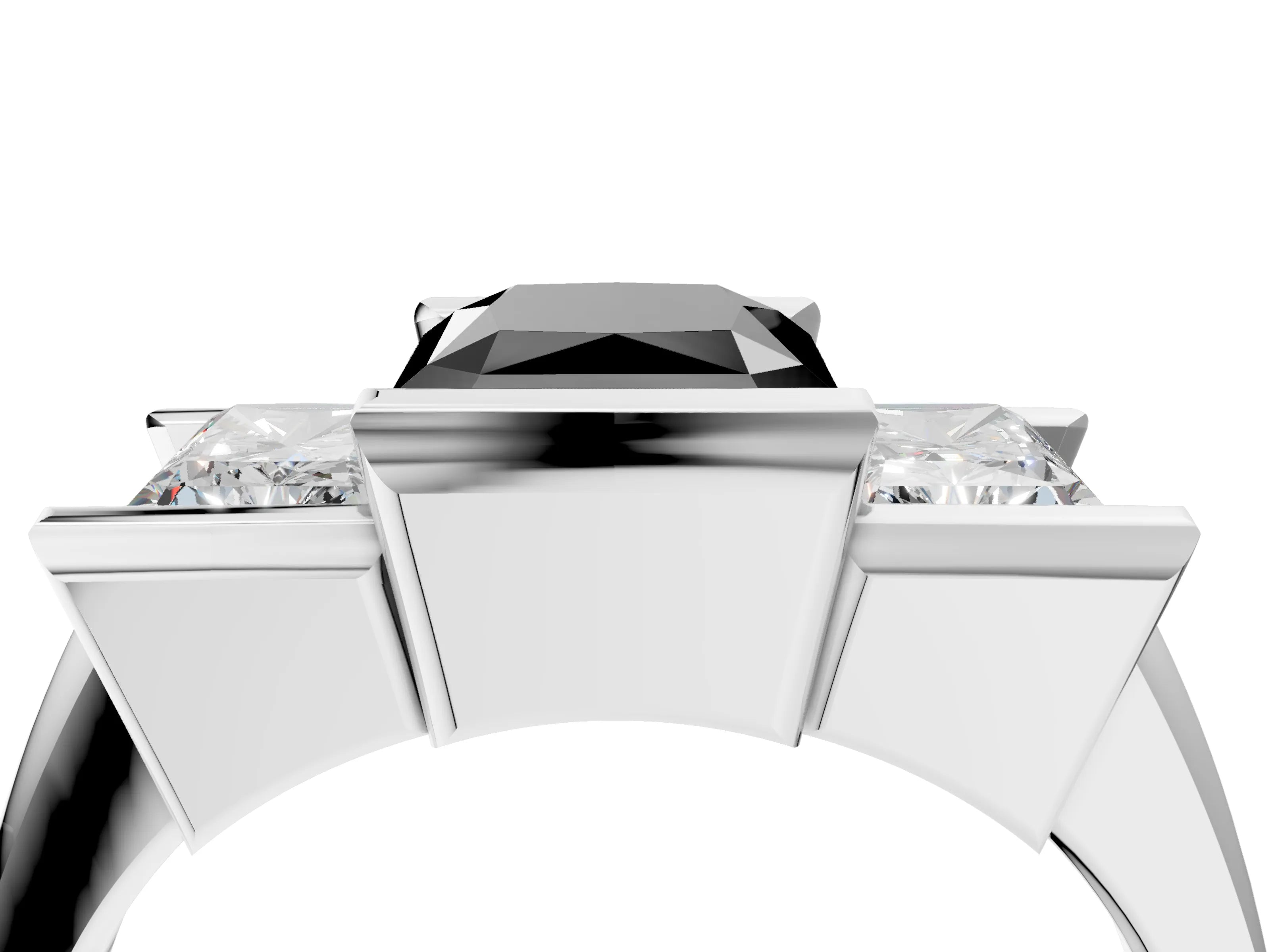 White gold Three Stone Fancy Black Radiant Cut Cut Channel Set Diamond Ring_28