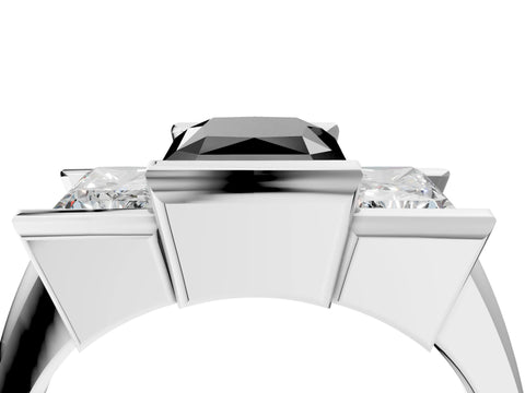 White gold Three Stone Fancy Black Radiant Cut Cut Channel Set Diamond Ring_28