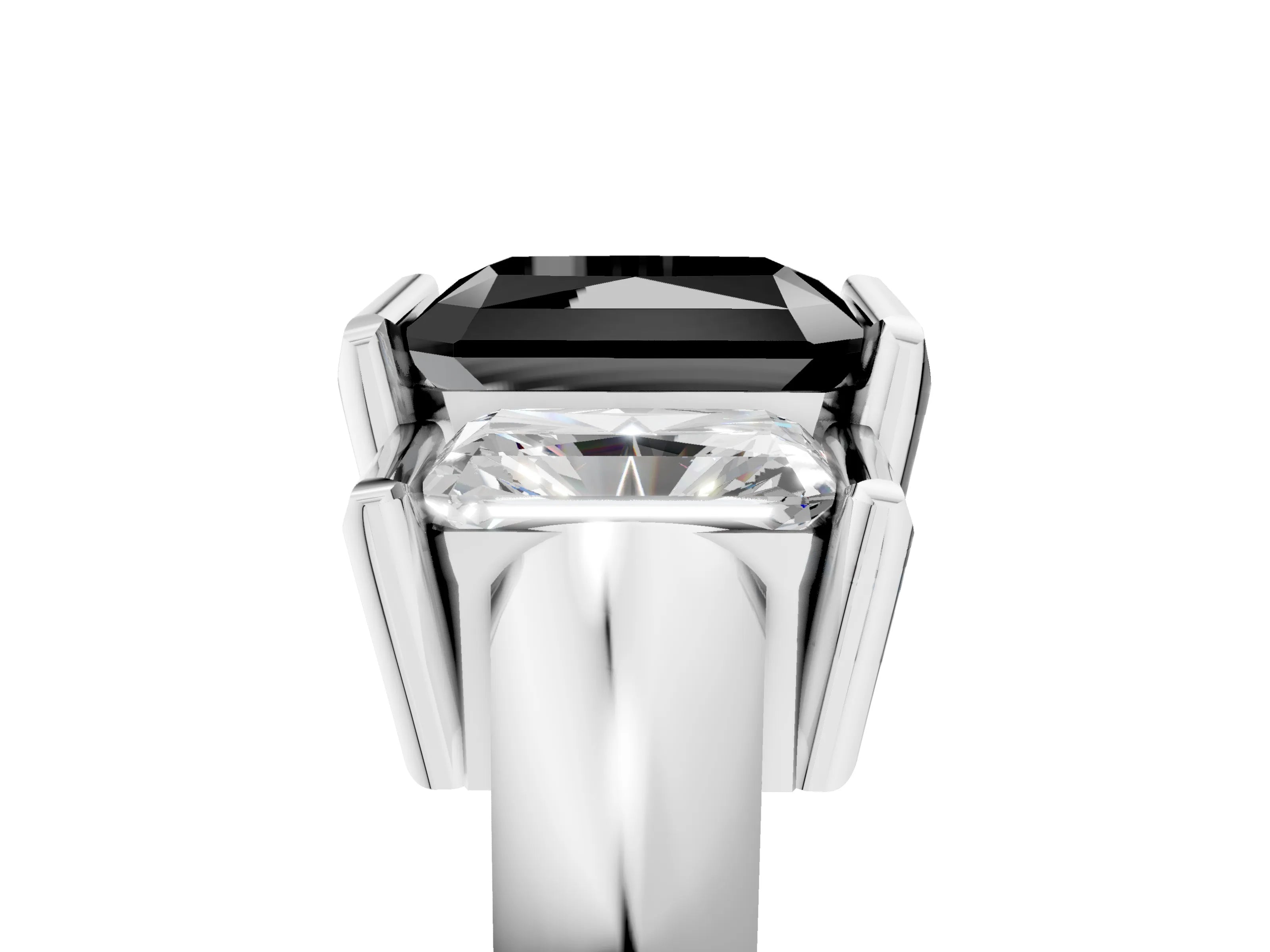 White gold Three Stone Fancy Black Radiant Cut Cut Channel Set Diamond Ring_29