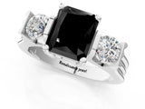 White gold Three-Stone Fancy Black Radiant Cut Cut Classic Band Prong Setting Ring_1