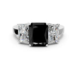 White gold Three-Stone Fancy Black Radiant Cut Cut Diamond Engagement Ring with Flat Band and Four-Prong Setting_12