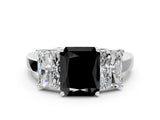 White gold Three-Stone Fancy Black Radiant Cut Cut Diamond Engagement Ring with Flat Band and Four-Prong Setting_12