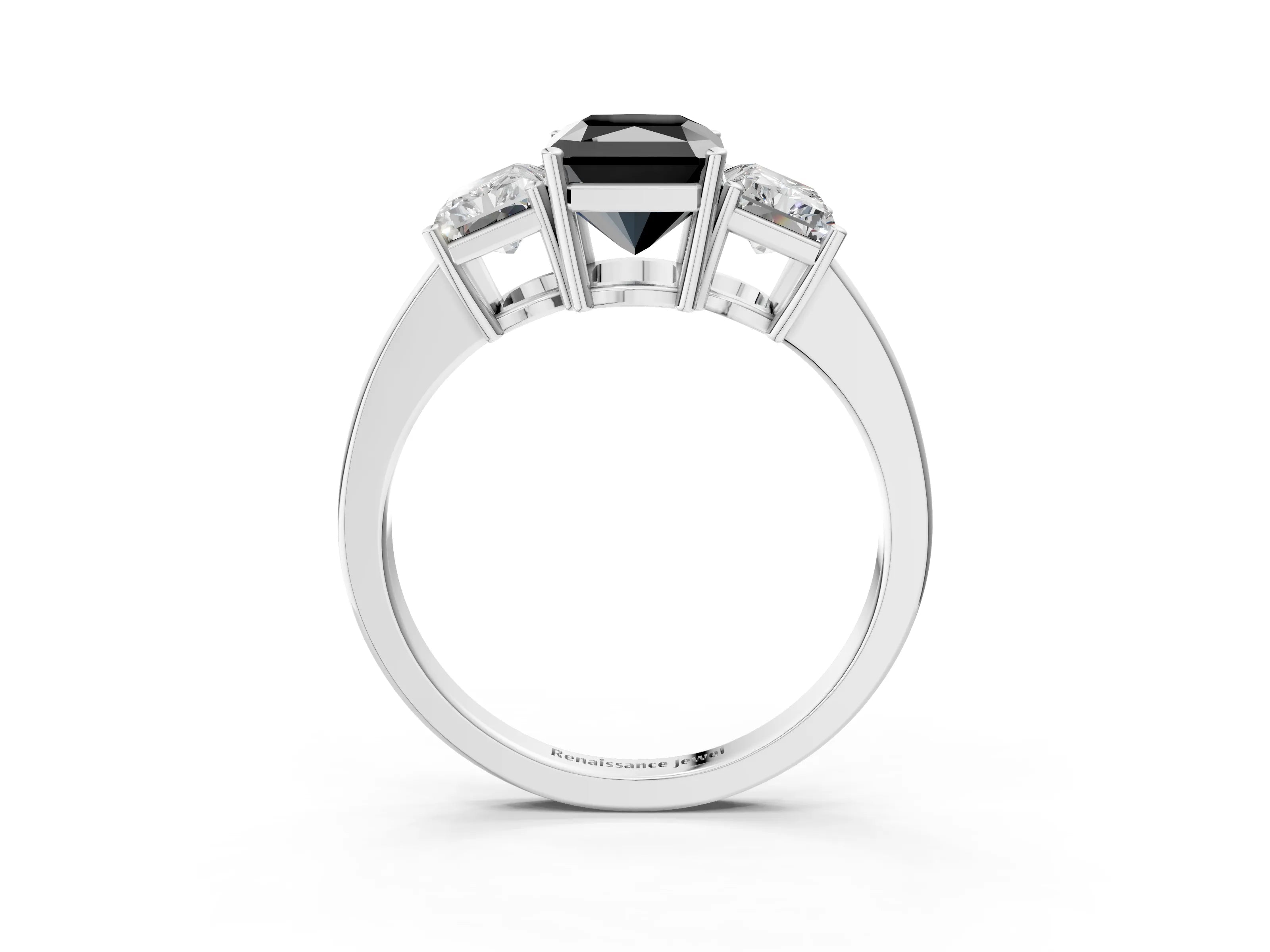White gold Three-Stone Fancy Black Radiant Cut Cut Diamond Engagement Ring with Flat Band and Four-Prong Setting_15
