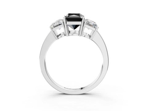 White gold Three-Stone Fancy Black Radiant Cut Cut Diamond Engagement Ring with Flat Band and Four-Prong Setting_15