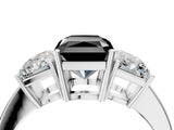 White gold Three-Stone Fancy Black Radiant Cut Cut Diamond Engagement Ring with Flat Band and Four-Prong Setting_16