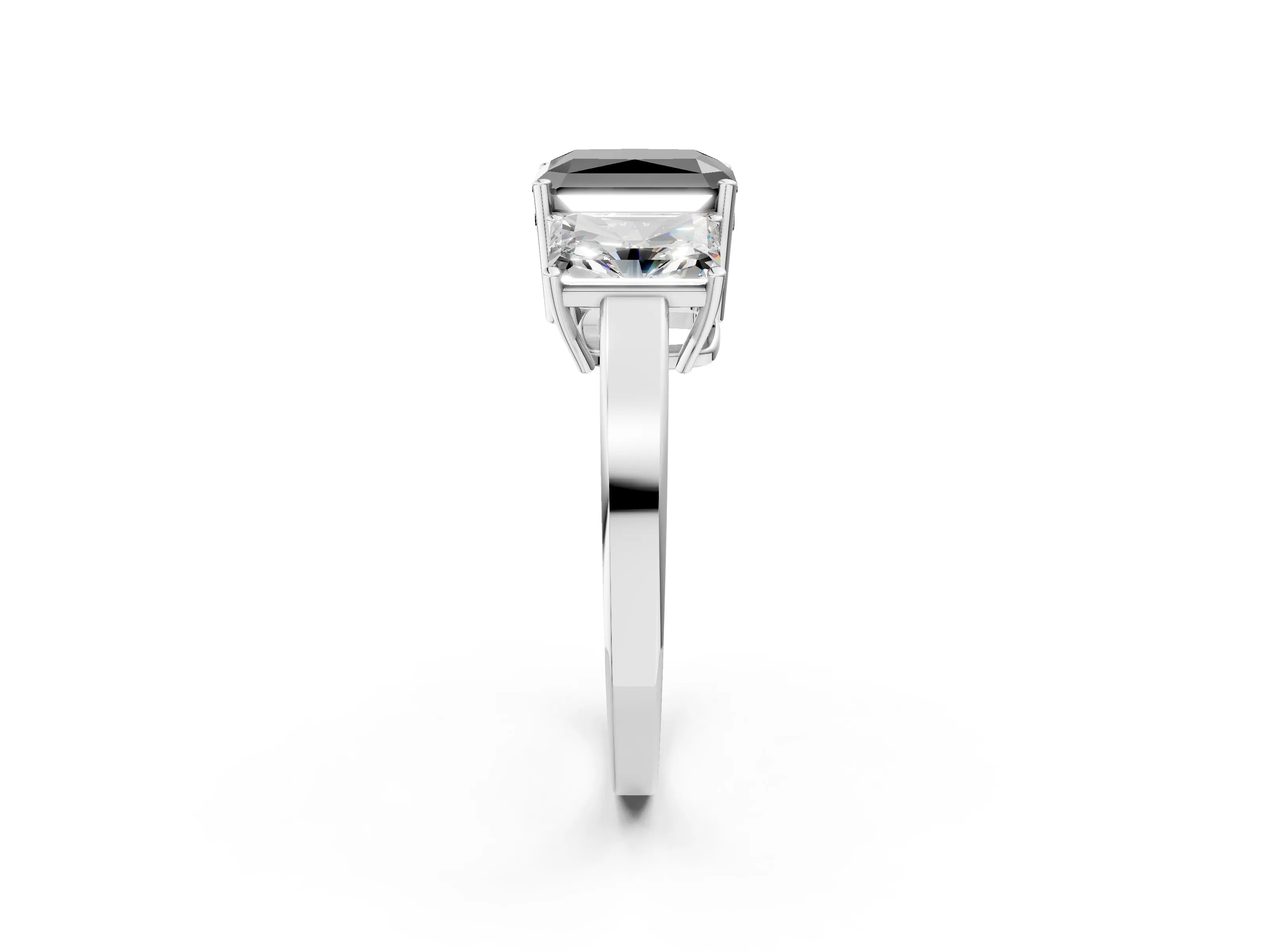 White gold Three-Stone Fancy Black Radiant Cut Cut Diamond Engagement Ring with Flat Band and Four-Prong Setting_2