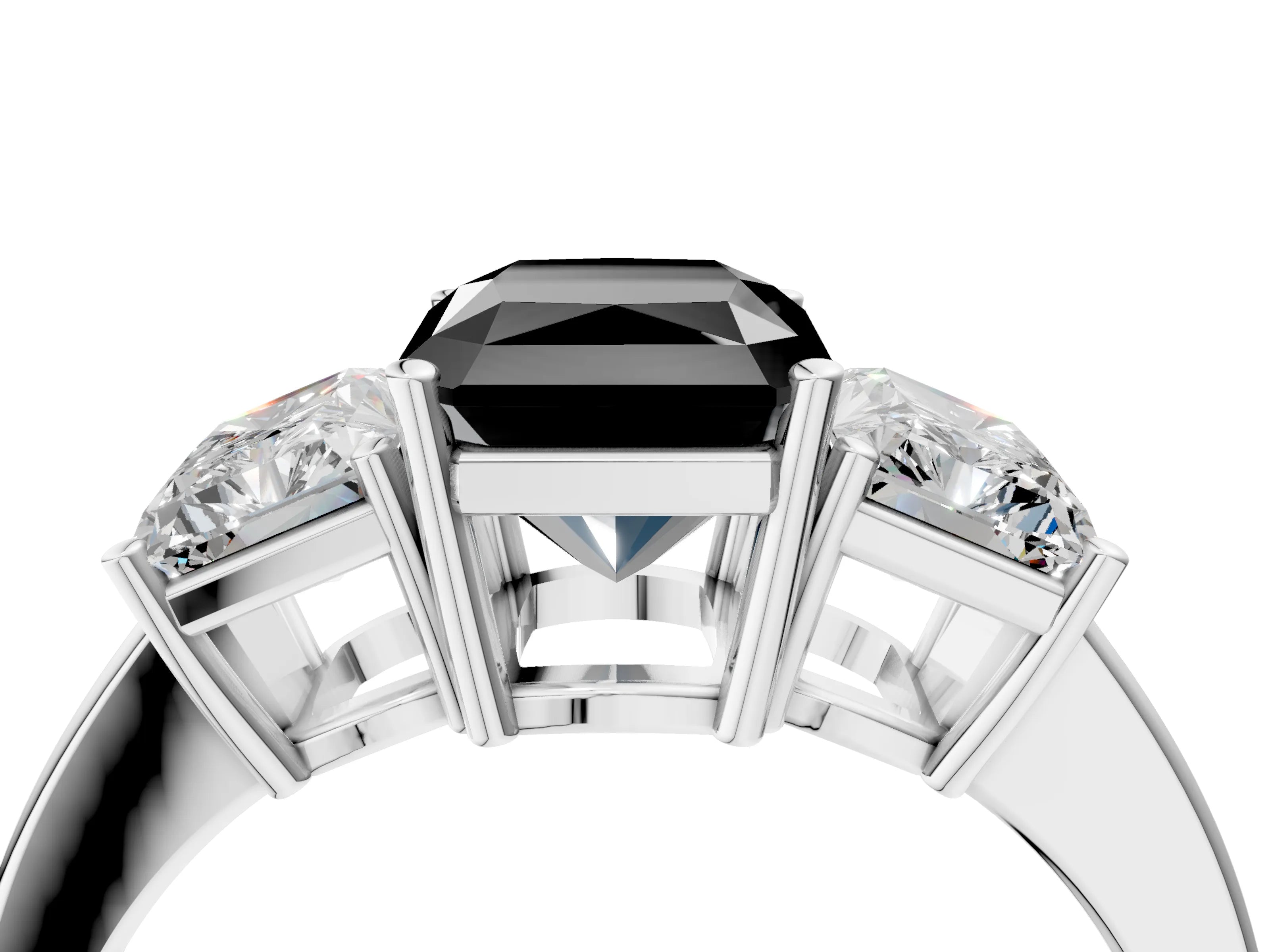 White gold Three-Stone Fancy Black Radiant Cut Cut Diamond Engagement Ring with Flat Band and Four-Prong Setting_4