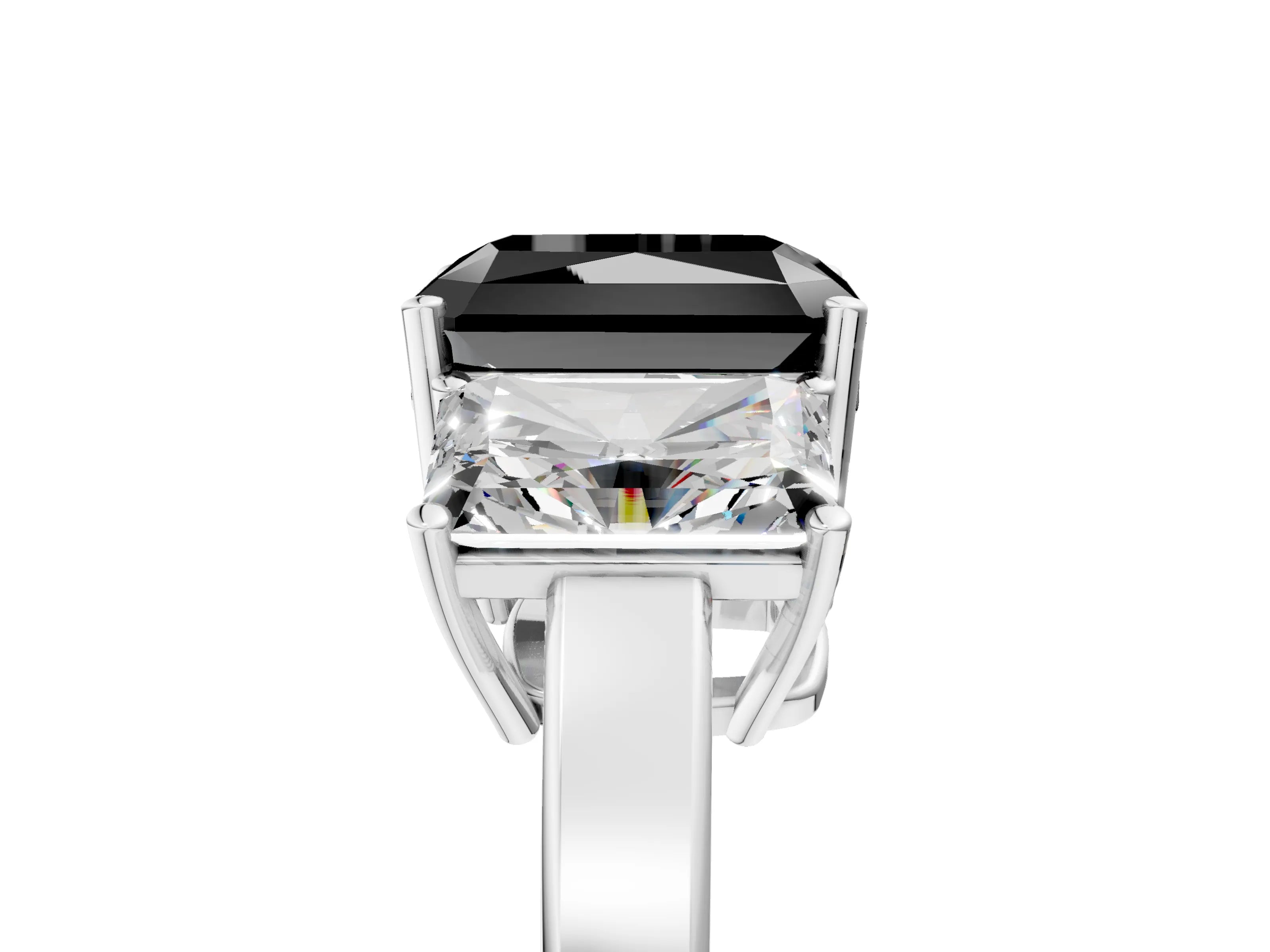 White gold Three-Stone Fancy Black Radiant Cut Cut Diamond Engagement Ring with Flat Band and Four-Prong Setting_5