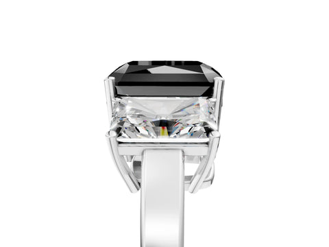 White gold Three-Stone Fancy Black Radiant Cut Cut Diamond Engagement Ring with Flat Band and Four-Prong Setting_5