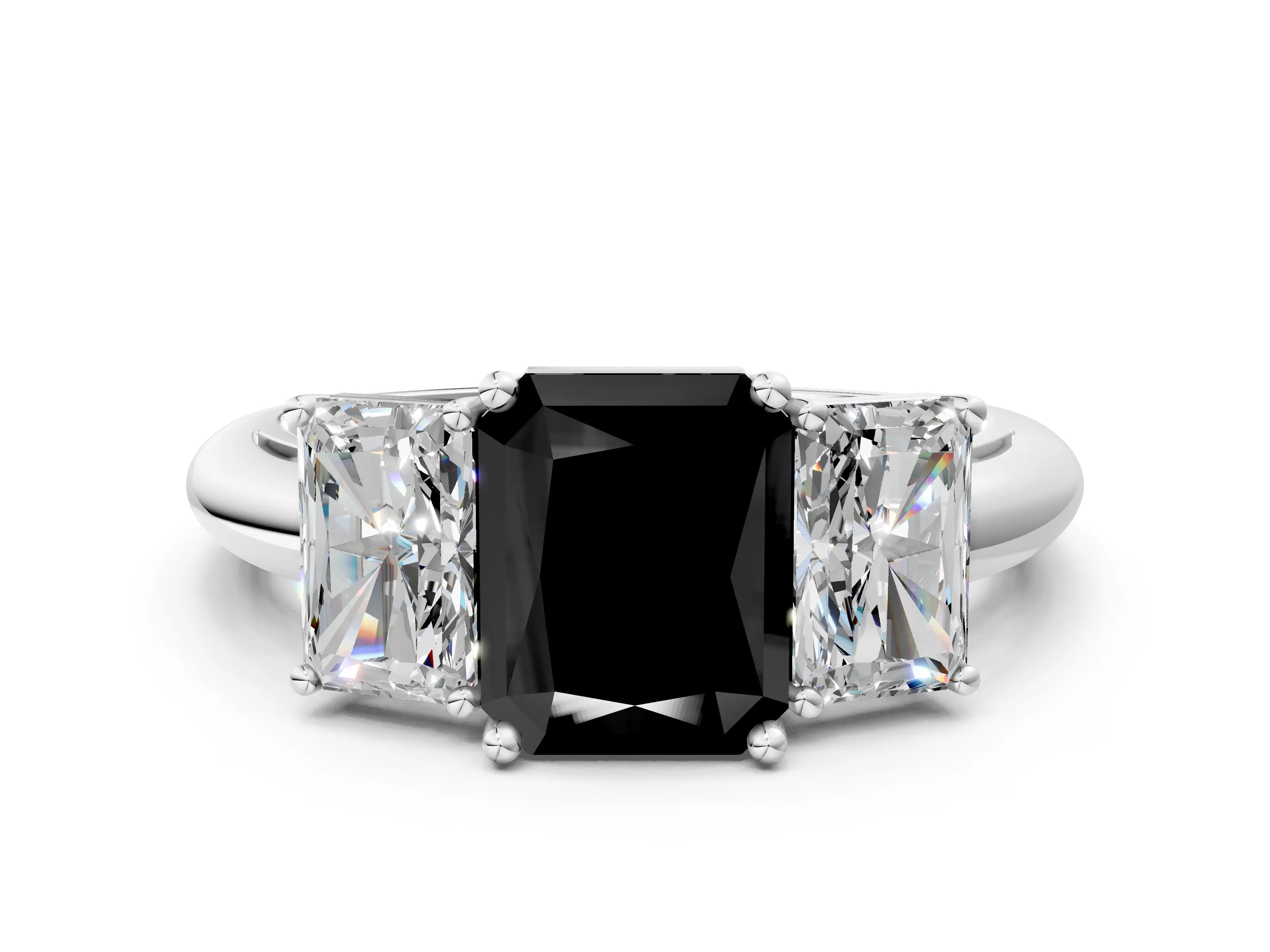 White gold Three-Stone Fancy Black Radiant Cut Cut Diamond Engagement Ring with Prong Setting on a White Gold Band_12