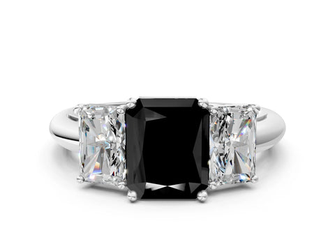White gold Three-Stone Fancy Black Radiant Cut Cut Diamond Engagement Ring with Prong Setting on a White Gold Band_12