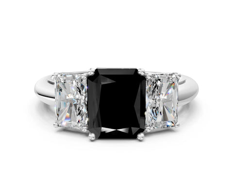 White gold Three-Stone Fancy Black Radiant Cut Cut Diamond Engagement Ring with Prong Setting on a White Gold Band_13