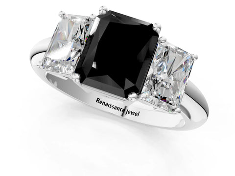 White gold Three-Stone Fancy Black Radiant Cut Cut Diamond Engagement Ring with Prong Setting on a White Gold Band_13