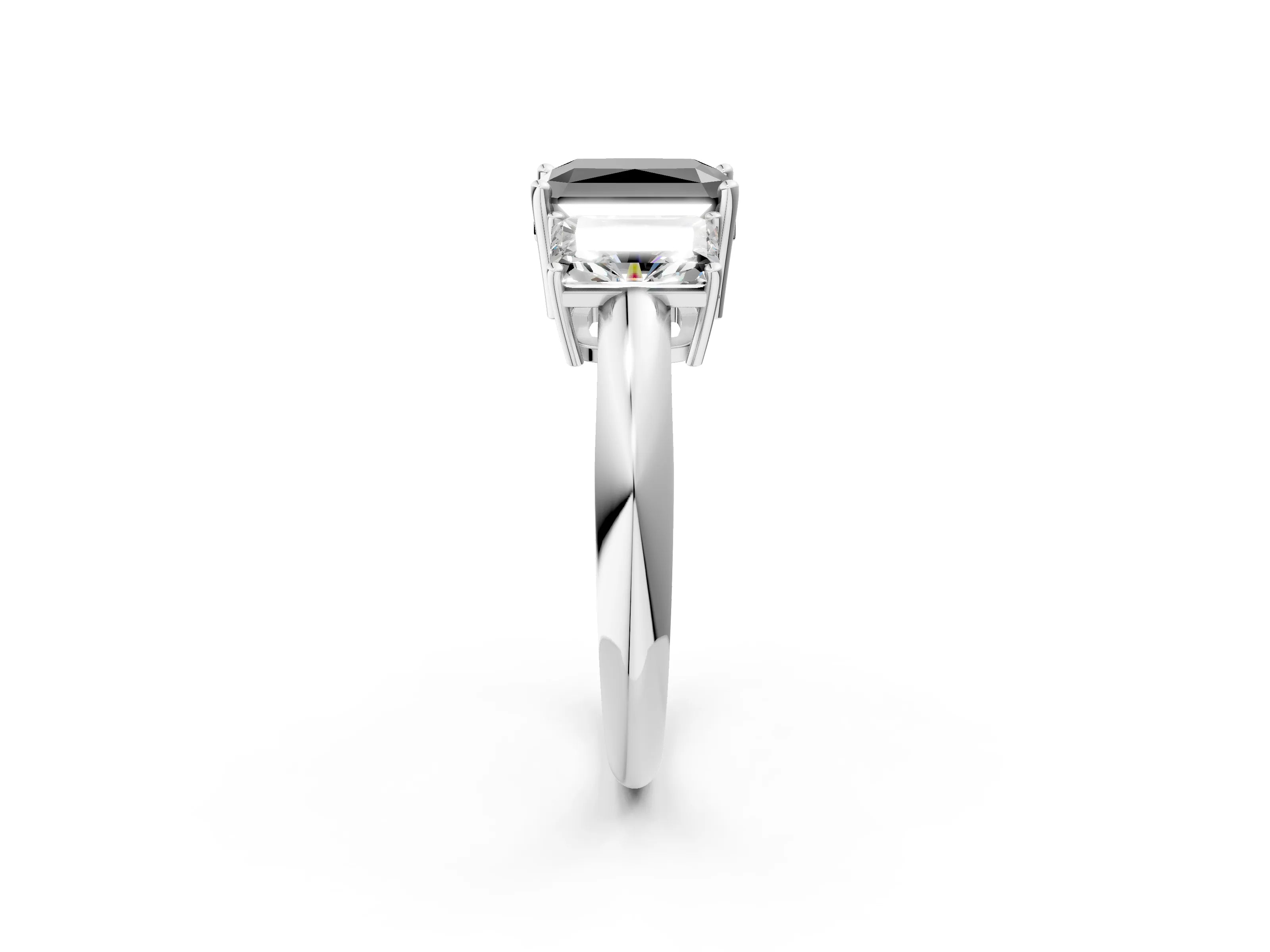 White gold Three-Stone Fancy Black Radiant Cut Cut Diamond Engagement Ring with Prong Setting on a White Gold Band_14