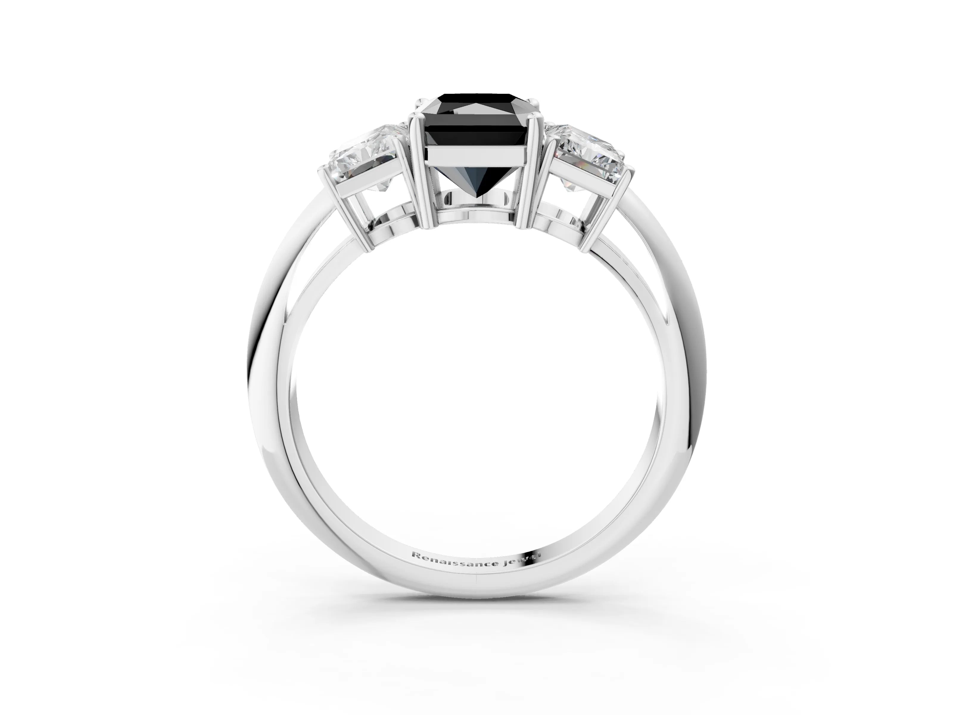 White gold Three-Stone Fancy Black Radiant Cut Cut Diamond Engagement Ring with Prong Setting on a White Gold Band_15