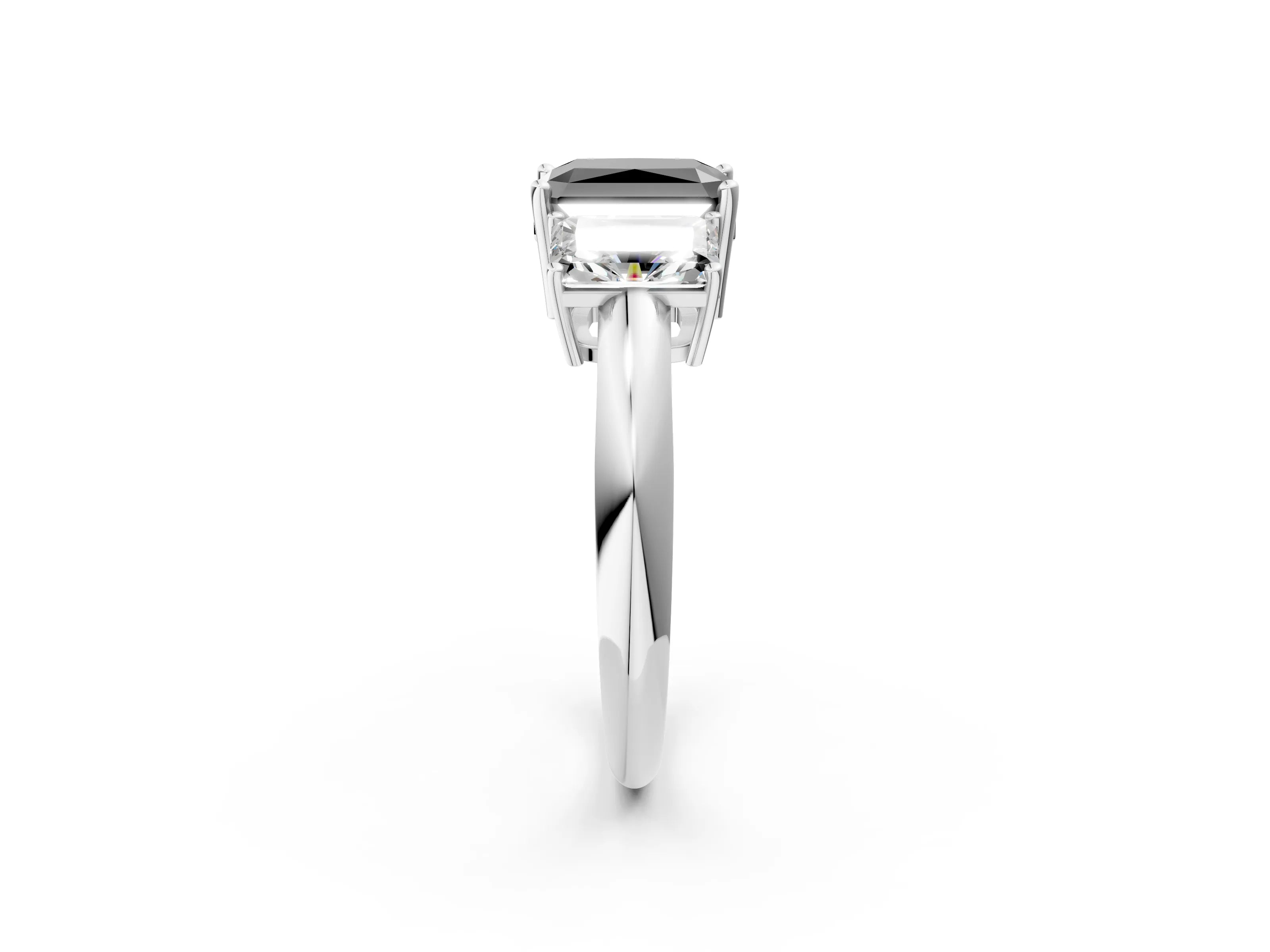 White gold Three-Stone Fancy Black Radiant Cut Cut Diamond Engagement Ring with Prong Setting on a White Gold Band_15