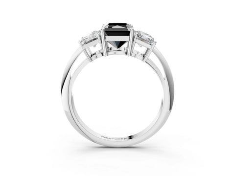 White gold Three-Stone Fancy Black Radiant Cut Cut Diamond Engagement Ring with Prong Setting on a White Gold Band_15
