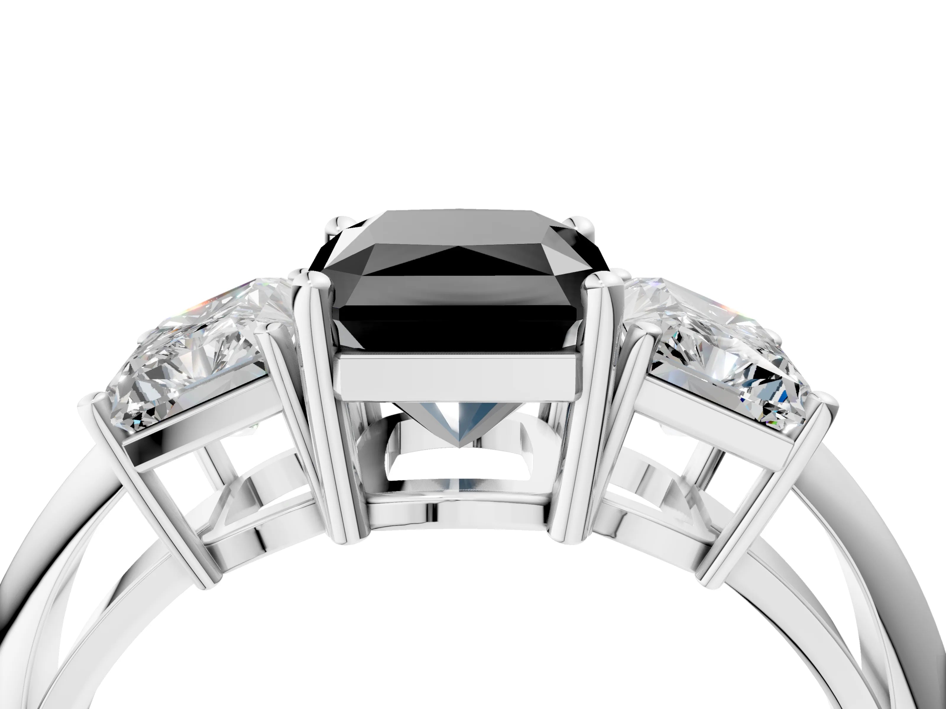 White gold Three-Stone Fancy Black Radiant Cut Cut Diamond Engagement Ring with Prong Setting on a White Gold Band_16