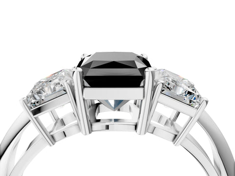 White gold Three-Stone Fancy Black Radiant Cut Cut Diamond Engagement Ring with Prong Setting on a White Gold Band_16