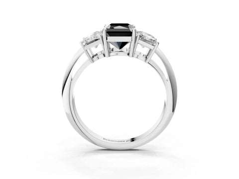 White gold Three-Stone Fancy Black Radiant Cut Cut Diamond Engagement Ring with Prong Setting on a White Gold Band_16