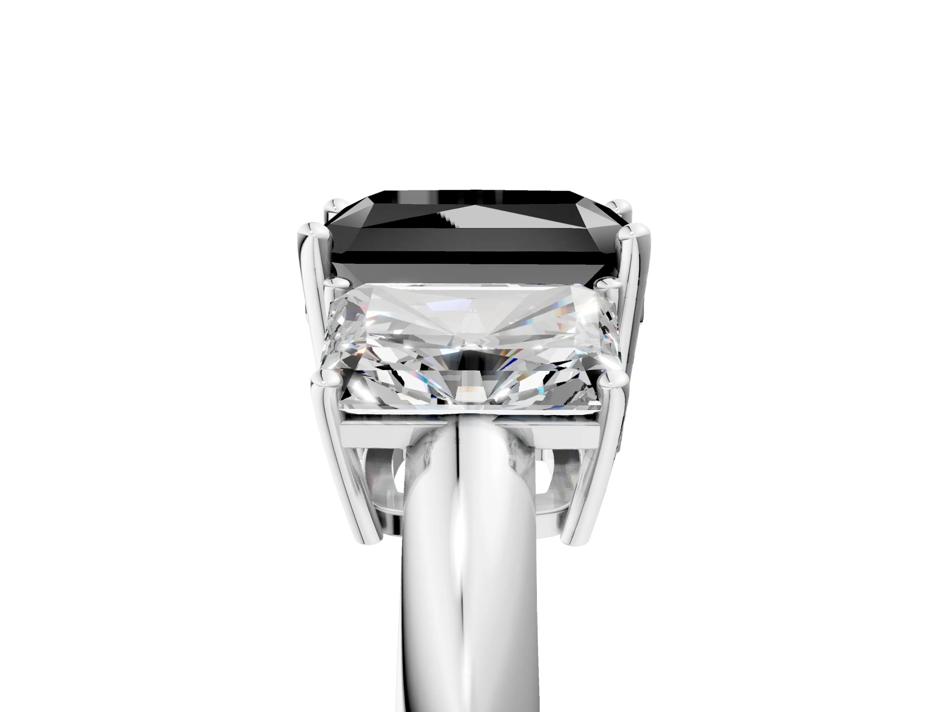 White gold Three-Stone Fancy Black Radiant Cut Cut Diamond Engagement Ring with Prong Setting on a White Gold Band_17