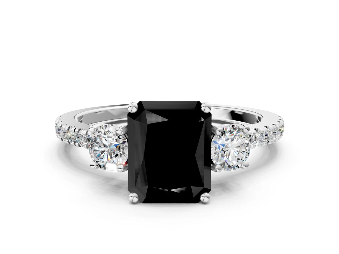 White gold Three-Stone Fancy Black Radiant Cut Cut Diamond Pavé Band with Prong Setting_27