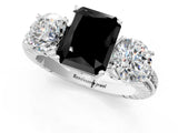 White gold Three-Stone Fancy Black Radiant Cut Cut Diamond Ring with Channel-Set Band and Prong Setting_1