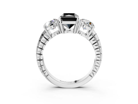 White gold Three-Stone Fancy Black Radiant Cut Cut Diamond Ring with Channel-Set Band and Prong Setting_3