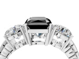 White gold Three-Stone Fancy Black Radiant Cut Cut Diamond Ring with Channel-Set Band and Prong Setting_4