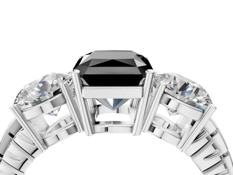 White gold Three-Stone Fancy Black Radiant Cut Cut Diamond Ring with Channel-Set Band and Prong Setting_4