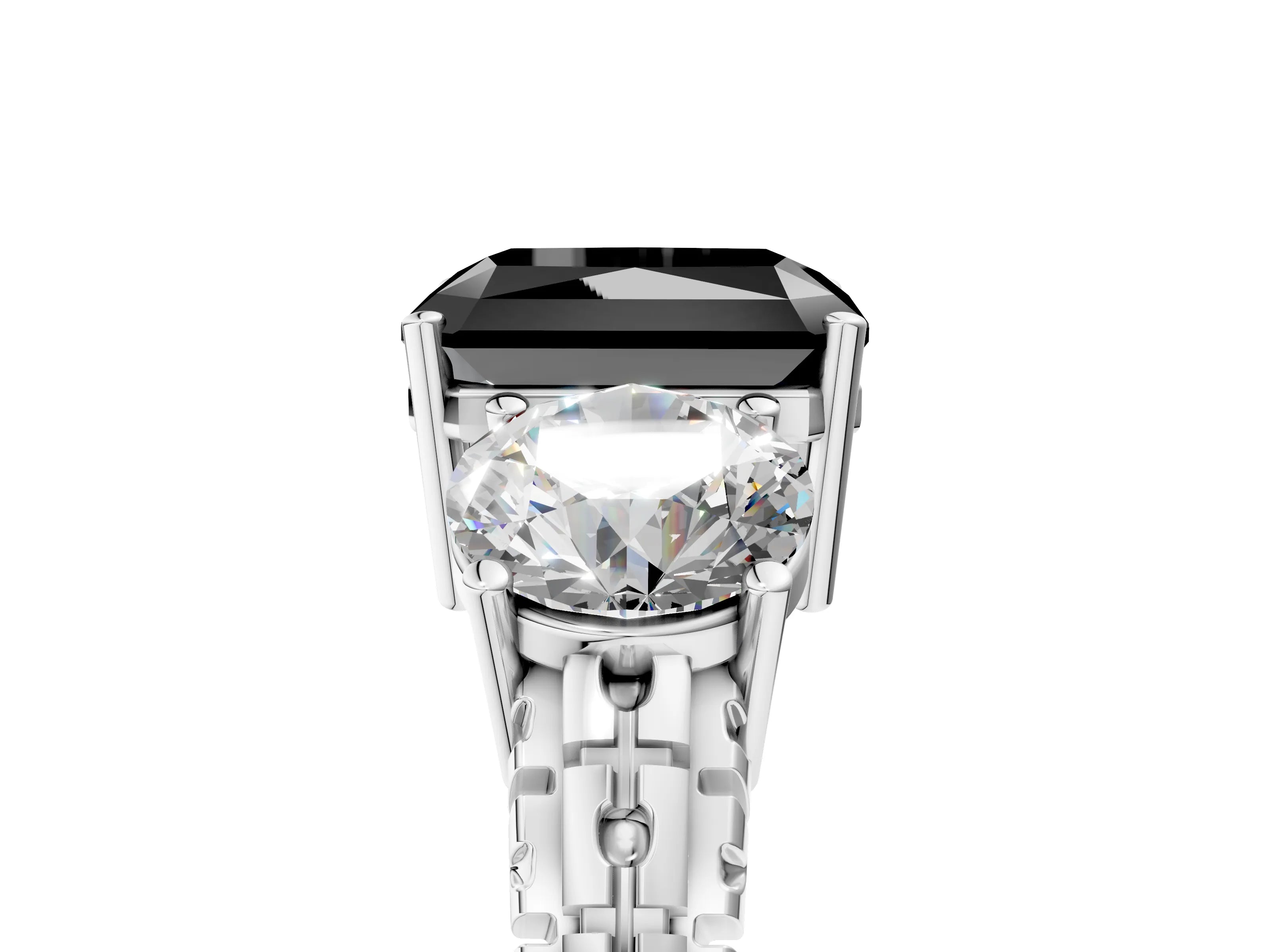 White gold Three-Stone Fancy Black Radiant Cut Cut Diamond Ring with Channel-Set Band and Prong Setting_5