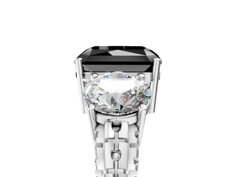 White gold Three-Stone Fancy Black Radiant Cut Cut Diamond Ring with Channel-Set Band and Prong Setting_5
