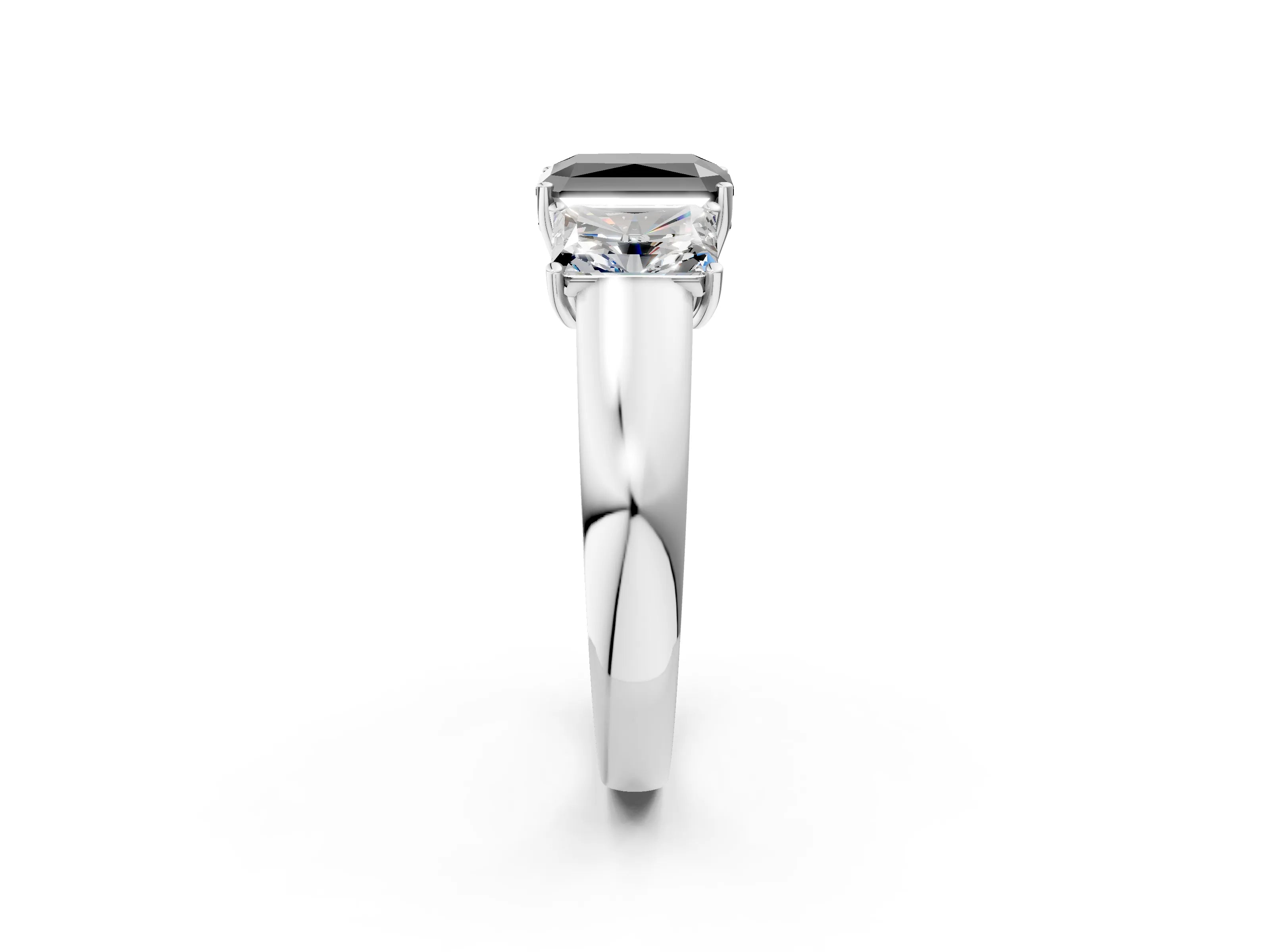 White gold Three-Stone Fancy Black Radiant Cut Cut Diamond Ring with Prong Setting and Classic Band_2