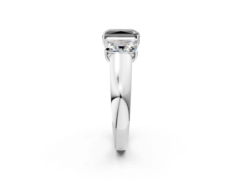 White gold Three-Stone Fancy Black Radiant Cut Cut Diamond Ring with Prong Setting and Classic Band_2