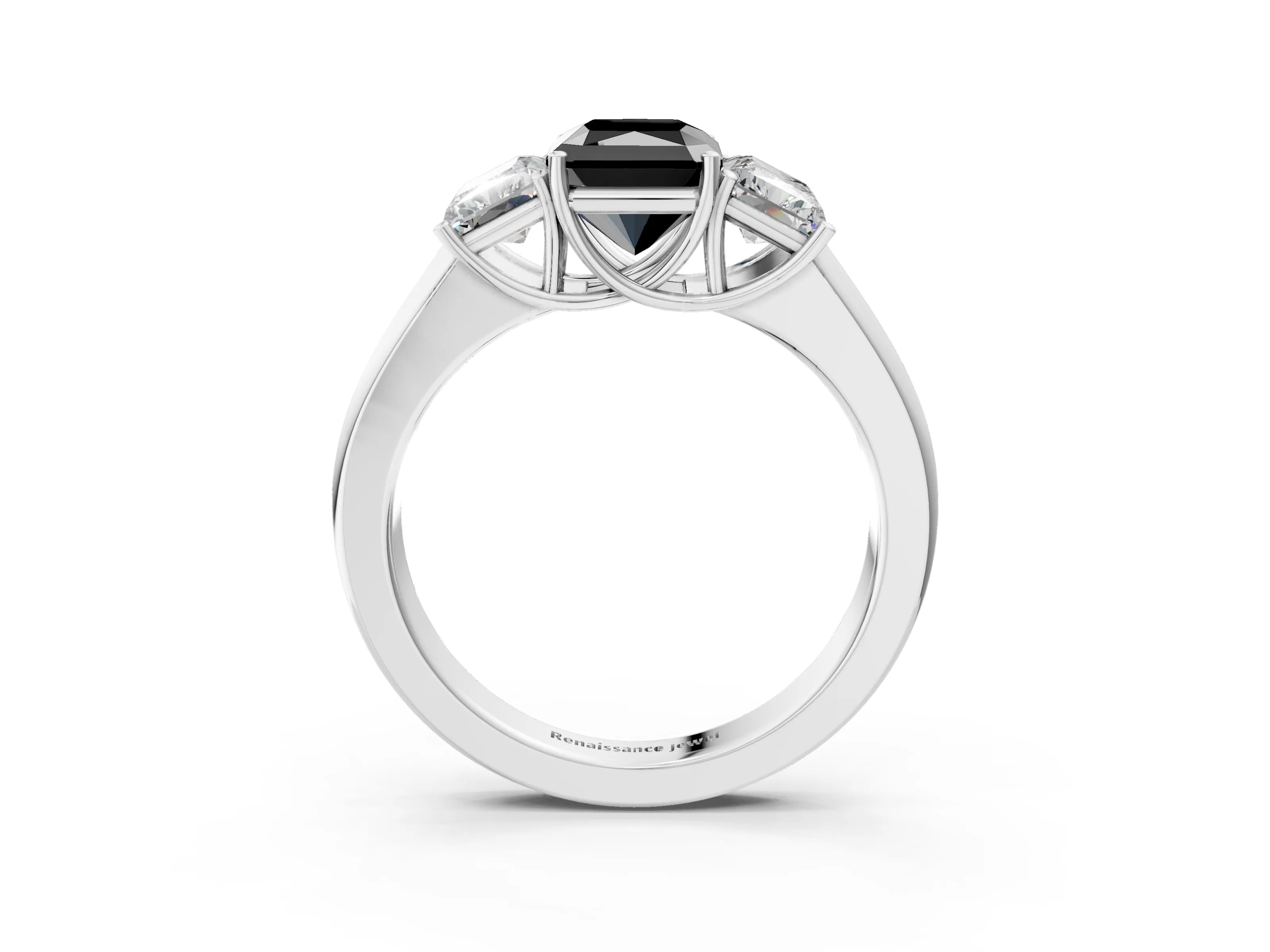 White gold Three-Stone Fancy Black Radiant Cut Cut Diamond Ring with Prong Setting and Classic Band_3