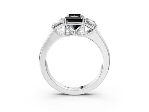 White gold Three-Stone Fancy Black Radiant Cut Cut Diamond Ring with Prong Setting and Classic Band_3