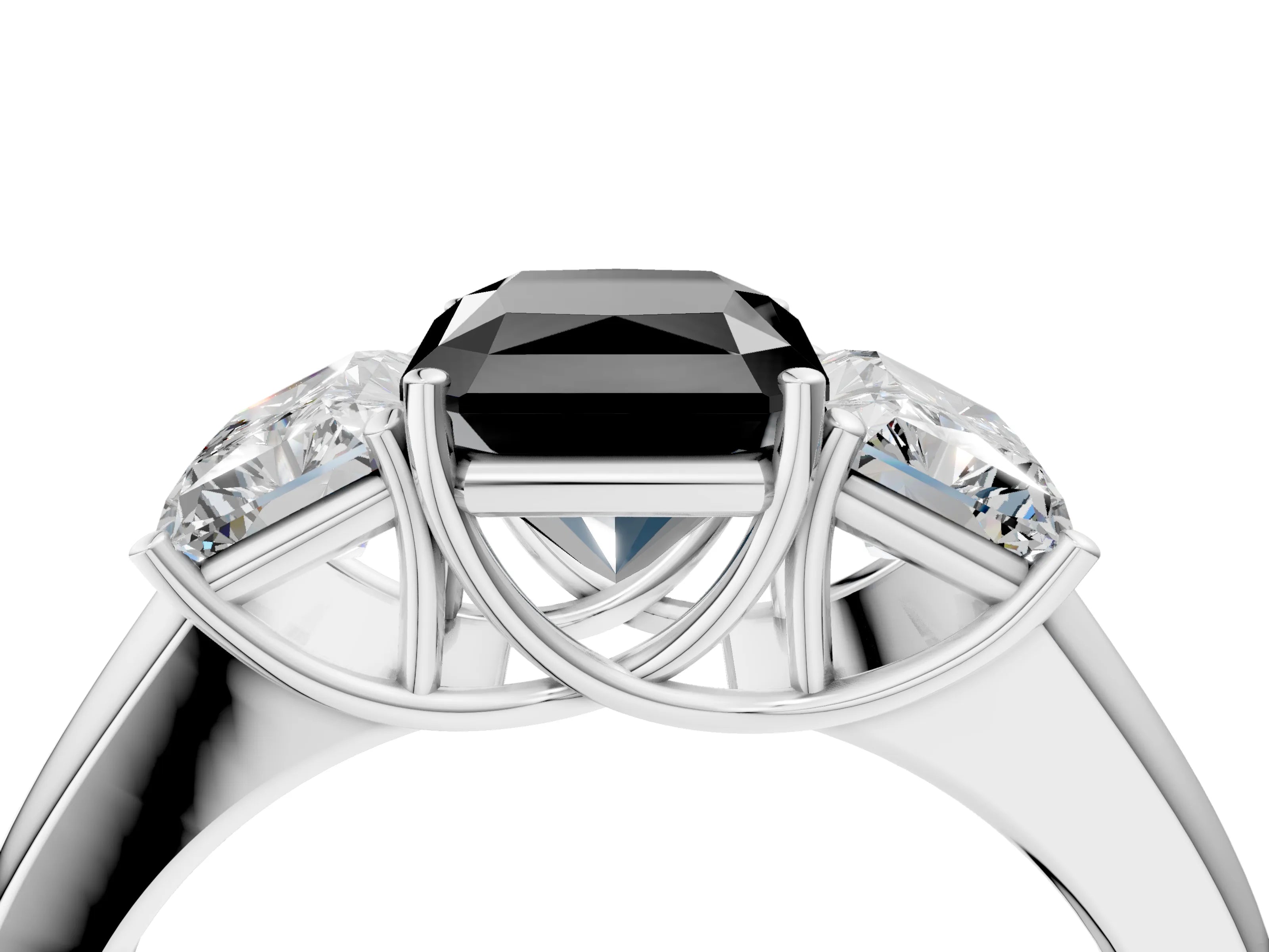 White gold Three-Stone Fancy Black Radiant Cut Cut Diamond Ring with Prong Setting and Classic Band_4