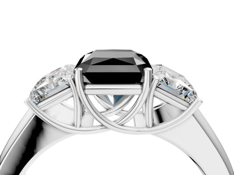 White gold Three-Stone Fancy Black Radiant Cut Cut Diamond Ring with Prong Setting and Classic Band_4