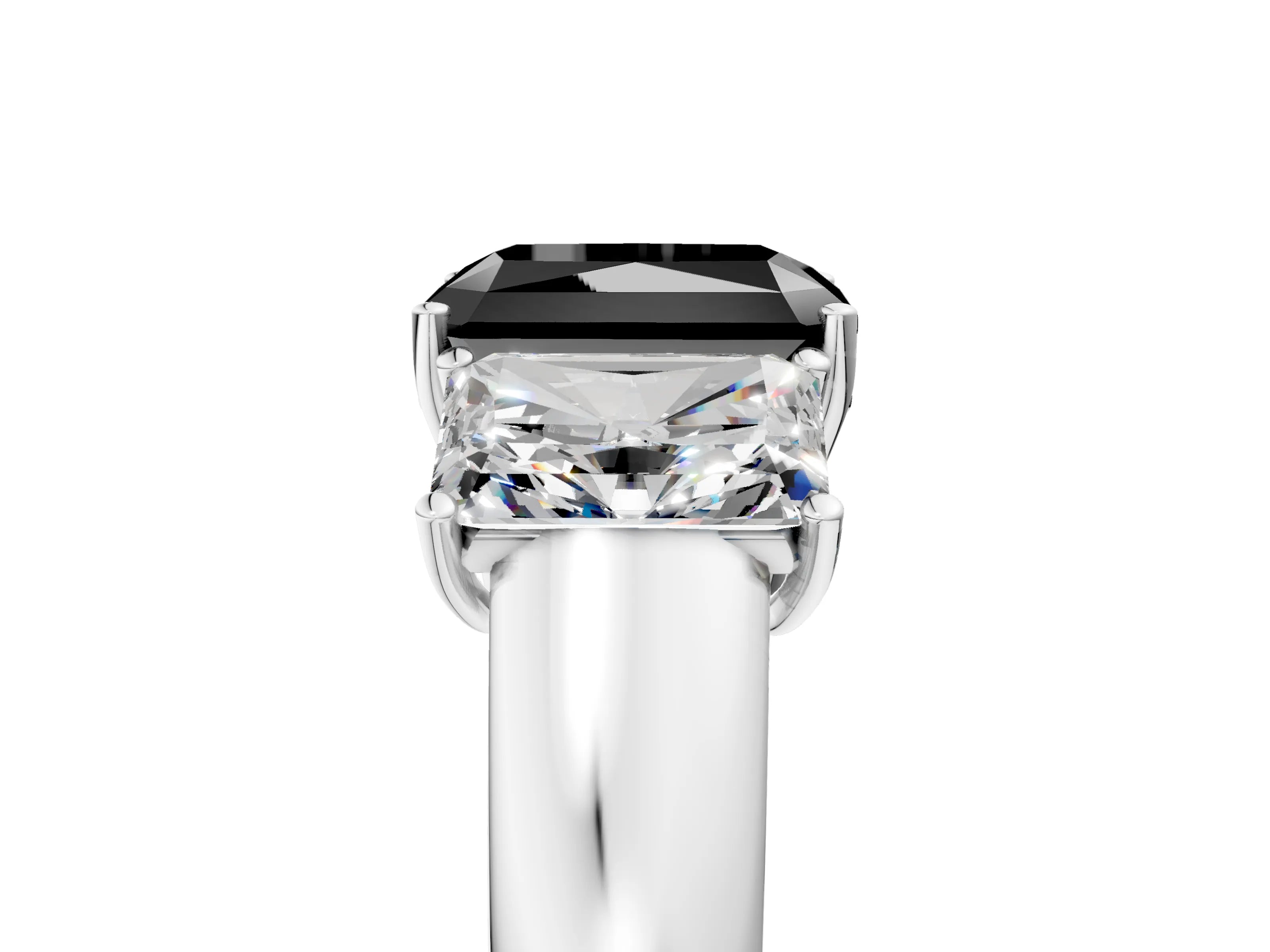 White gold Three-Stone Fancy Black Radiant Cut Cut Diamond Ring with Prong Setting and Classic Band_5