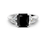 White gold Three-Stone Fancy Black Radiant Cut Cut Diamond Ring with Trillion Side Stones and Four-Prong Setting_11