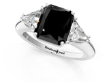 White gold Three-Stone Fancy Black Radiant Cut Cut Diamond Ring with Trillion Side Stones and Four-Prong Setting_12